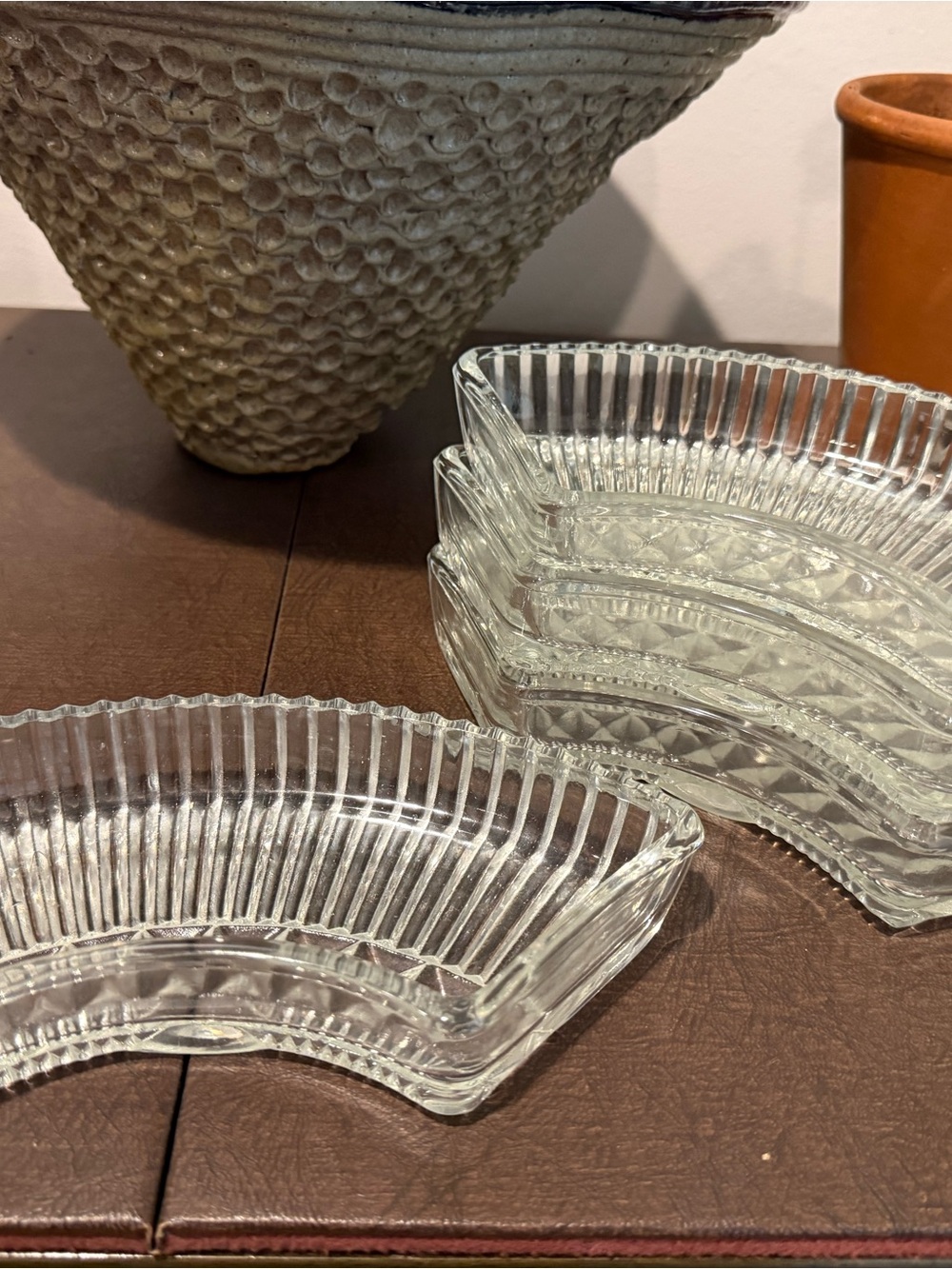 Clear Glass Crescent kromex Dishes - Set of 4